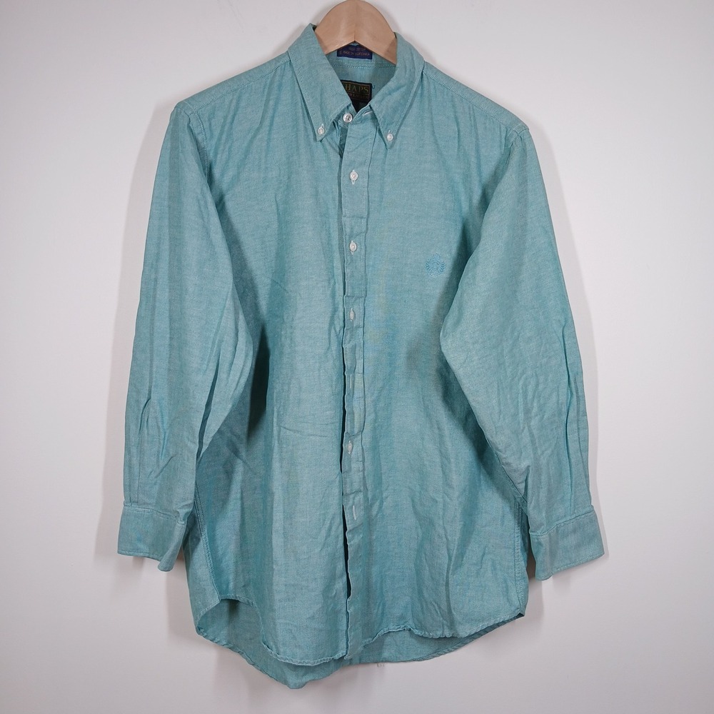 Chaps Ralph Lauren Shirt Men 16 Green Cotton Button Down Casual Vintage